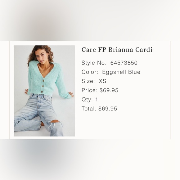 Free People Care FP Brianna Cardi – Eggshell Blue NWOT - Picture 6 of 6